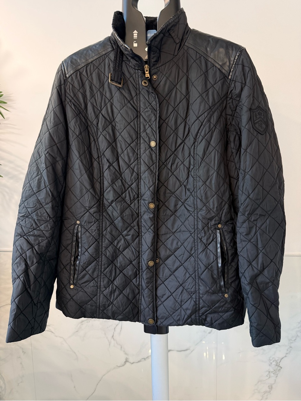 Lauren Ralph Lauren Quilted Equestrian Jacket Crest Elbow Patches Black L